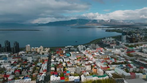 Beautiful Aerial View of Reykjavik Iceland on a Sunny Summer Day