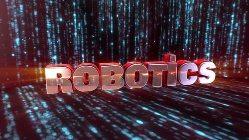 Futuristic 3D Robotics Text with Glowing Digital Background