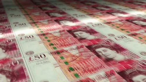 Pound Sterling money sheet printing seamless loop