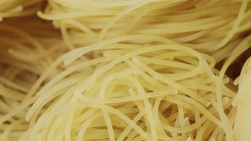 Extreme Close-up of Uncooked Angel Hair Pasta