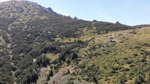 Aerial Panoramic View of Green Mountain Range and Hills in Valley of Carpathian