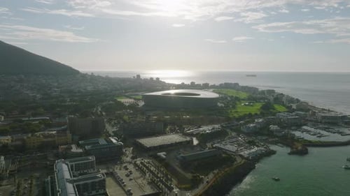 Aerial View of Sea Coast and Buildings on Waterfront