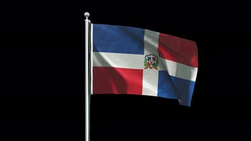 Dominican Republic Flag Waving on Pole with Alpha Channel