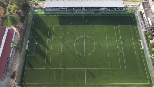 Aerial View of a Soccer Game in Progress