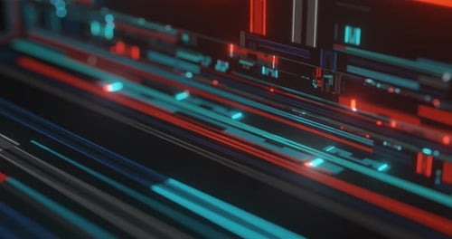 Abstract panel background made of blue, red rectangular shapes and lines.