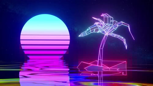 Retro Synthwave Neon Palm Tree Sunset Loop