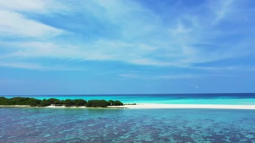 Aerial panorama of paradise sea view beach adventure by clear sea and white sandy background of a da