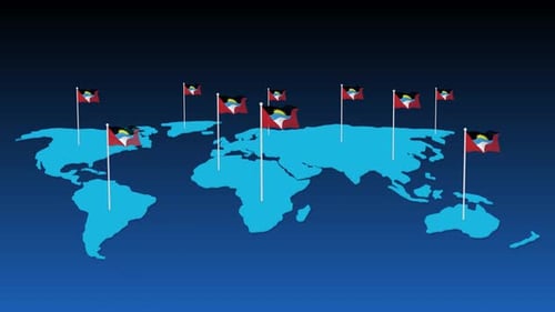 Animated Antigua And Barbuda Flags On Global World Map