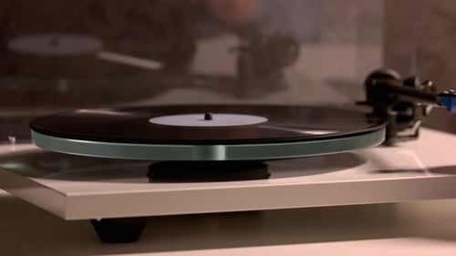 The Vinyl Record on a Dj Turntable Record Player Close Up