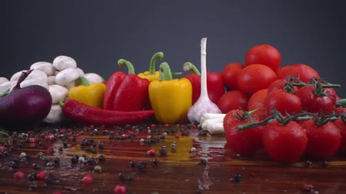 Fresh Vegetables Arranged Artistically on a Wooden Surface
