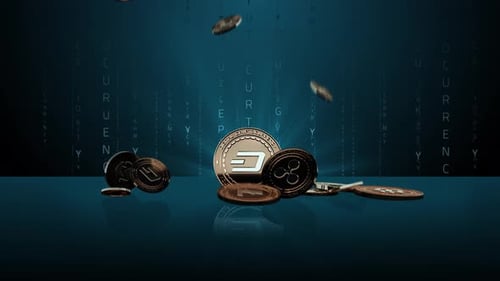 Falling Cryptocurrency Coins with Digital Matrix Background Animation