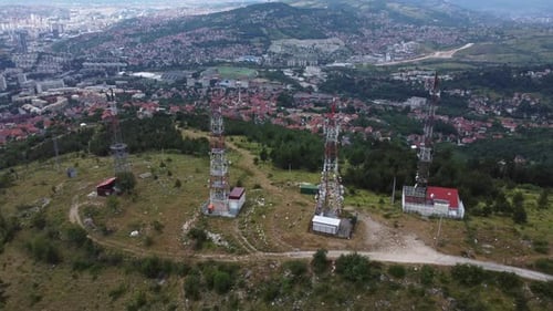 Telecommunication Towers Aerial View 4K