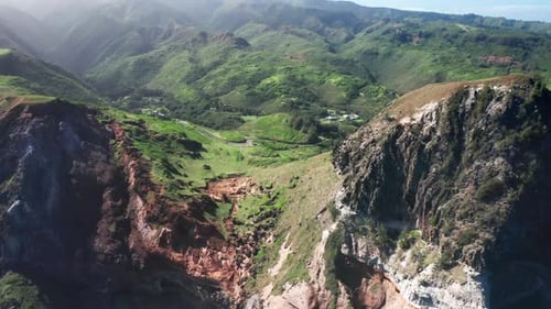 Aerial View of Green Rocky Hills and Scenic Mountains on Hawaii Island Maui USA