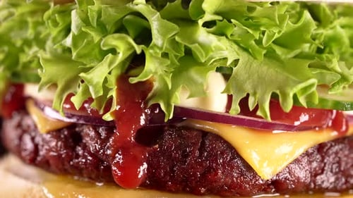 Macro Detailed View of Juicy Beef Burger Layers