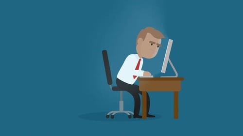Flat Design Businessman Overwhelmed Working on Computer Animation