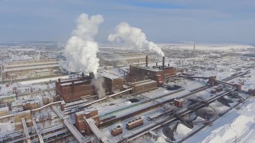 Aerial View of Industrial Zone in Winter