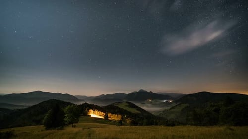 Starry Night Sky over Mountainous Landscape