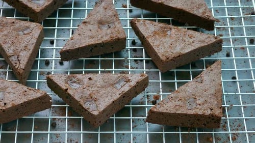 Triangle Chocolate Brownies Cooling on Wire Rack