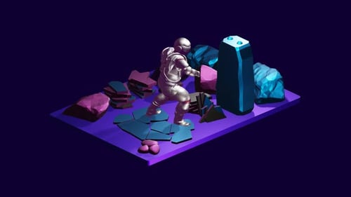 Futuristic Astronaut Explores Geometric Space Landscape Animation