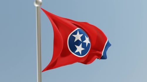 Realistic Tennessee State Flag Waving on Flagpole Animation