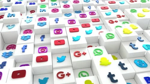 Animated 3D Social Media Icons Pop Up on Cubes