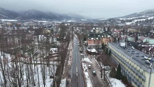 Aerial view of the city of Zakopane in Poland