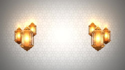 Golden Islamic Lanterns with Geometric Pattern Background for Ramadan