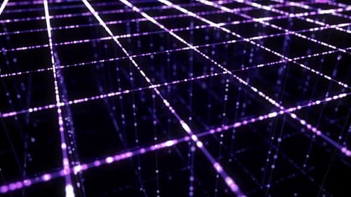 Abstract Digital Grid with Flowing Particles Background