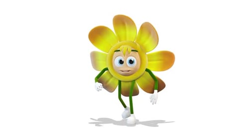 3D Cartoon Flower Character Walking and Waving Animation