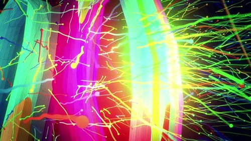 Glowing Abstract Ribbons And Fluid Neon Particles Background Loop