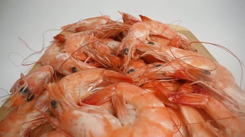 Cooked Shrimp Close Up on a Cutting Board