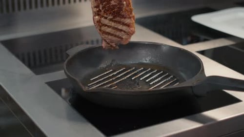 Juicy Steak Grilled on a Cast Iron Pan