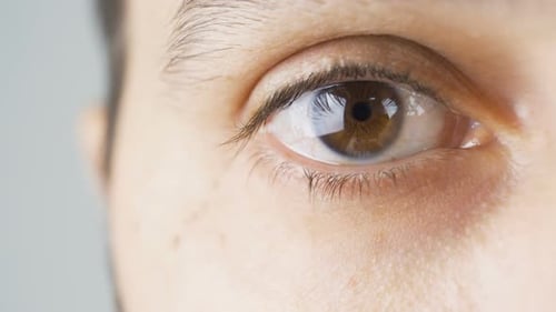 Close Up of Young Man Right Eye Closing, Blinking