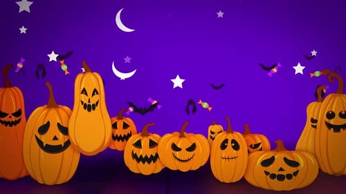 Animated Halloween Pumpkins and Bats Flat Design Loop Background
