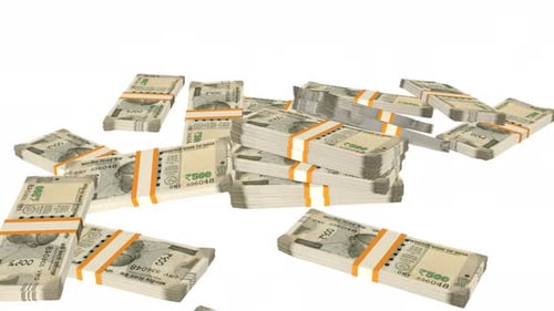 Falling Indian Rupees Stacks: Realistic 3D Money Animation
