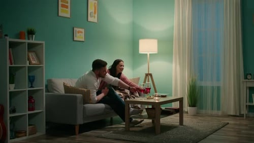 Woman and Man Have Romantic Evening