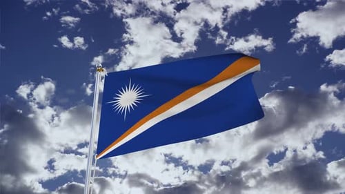 Marshall Islands Flag Waving in Realistic Cloudy Sky