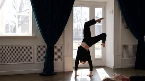 Contemporary Dance Performance Young Woman and Man are Dancing in Hall Slow Motion Shot