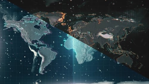 Futuristic Glitch World Map Global Connectivity Animation