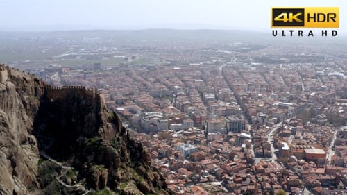 Afyon Castle and City Overall View Drone Video
