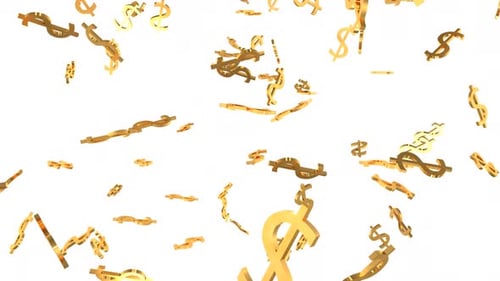Glänzende goldene Dollarzeichen fallen in Zeitlupen-3D-Animation herunter - 4K