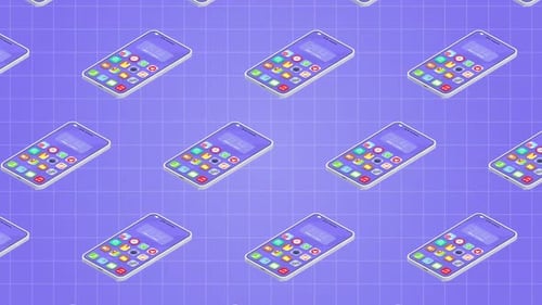 Seamless Isometric Smartphones Grid Loop Background