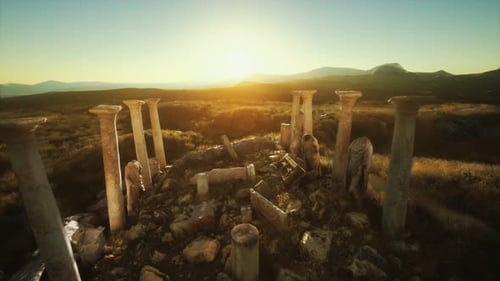 Old Roman Temple Ruins at Sunset