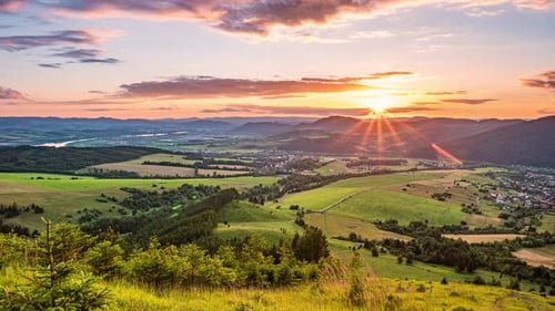 Sunset in Green Countryside Day to Night