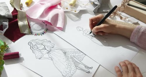 Fashion Designer Sketches Elegant Clothing