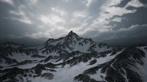 3D Rendered Snowy Mountain Range Aerial Flyover