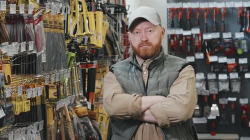 Customer Posing at Hardware Store