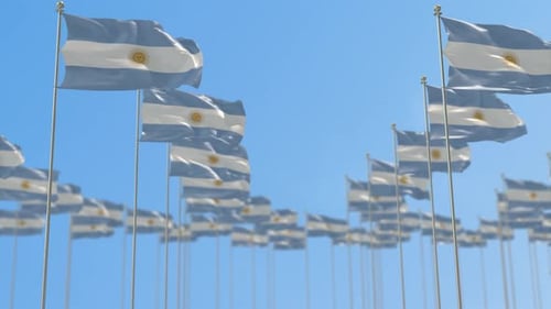 Realistic Argentina Flags Waving Against a Clear Blue Sky