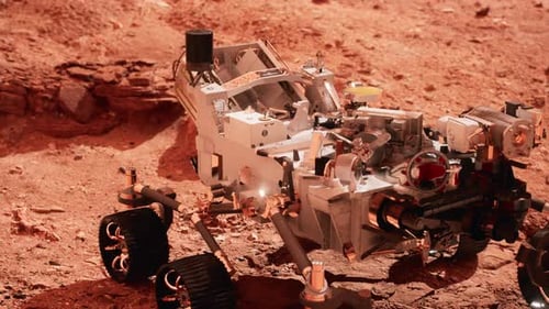 Detailed 3D Animation of a Mars Rover on Red Planet