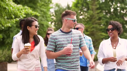 Friends Drinking Coffee and Shakes Walking